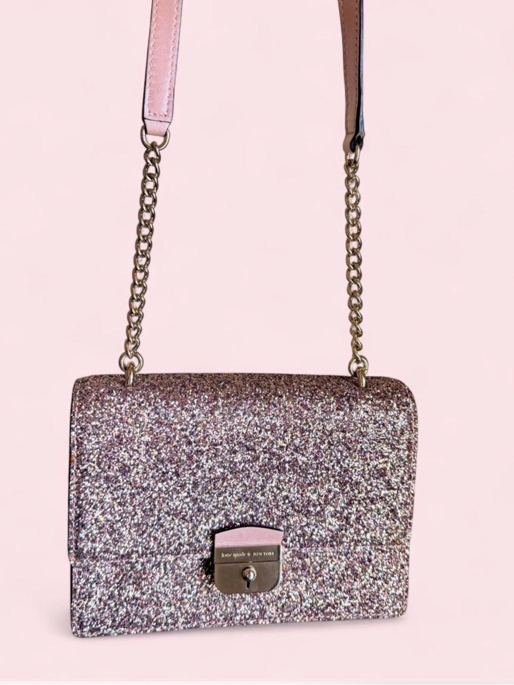 Kate Spade Sunset Lane Eden rose gold glitter crossbody bag NWOT